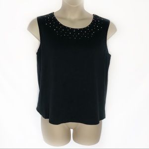 Black Rhinestone Embellished Tank Top